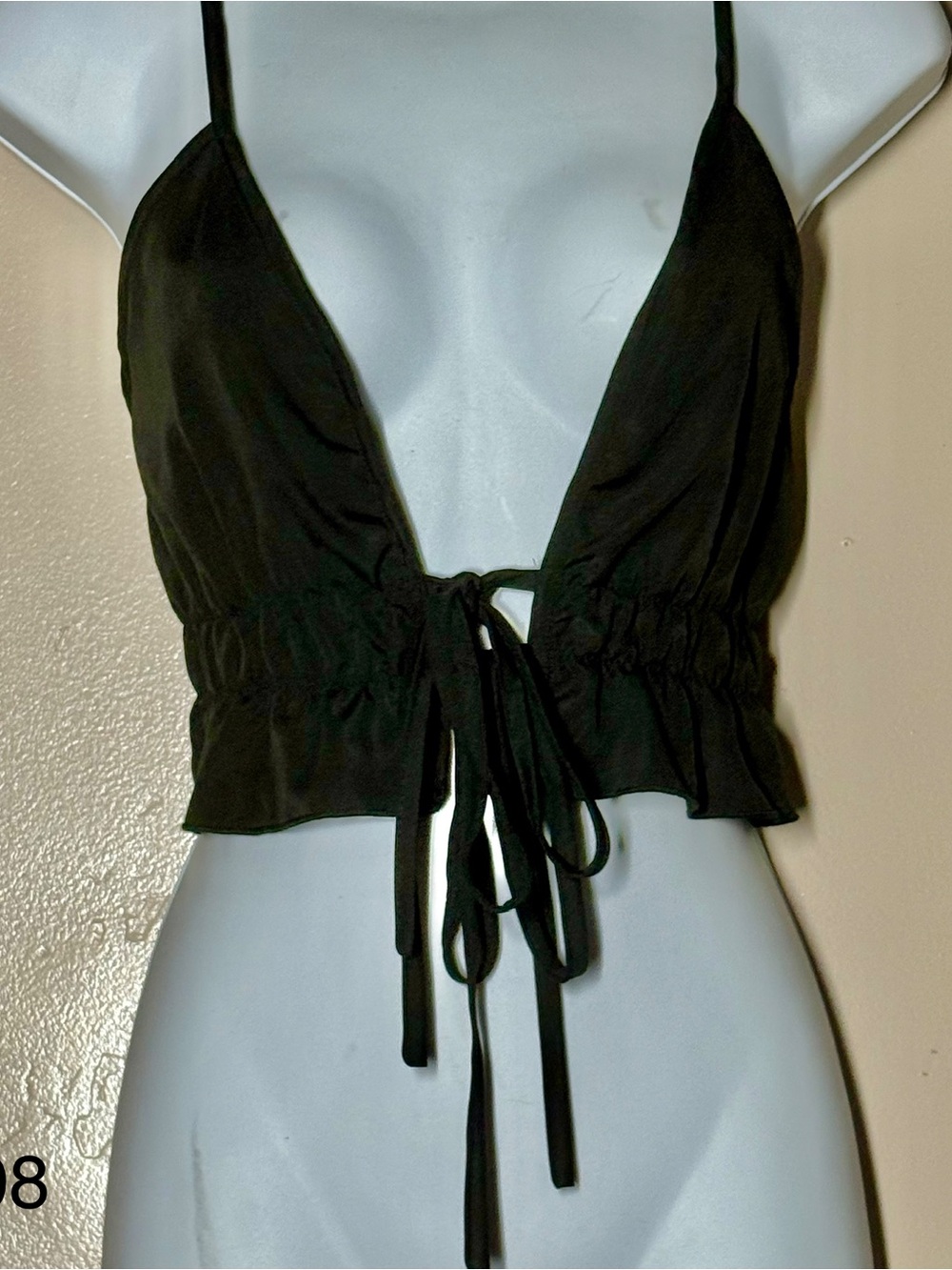 Black Tie-Front Cropped Cami Top